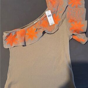 Dolan One-Shoulder Top with Orange Floral Embroidery Anthropologie